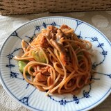 豚肉とそら豆のトマトパスタ